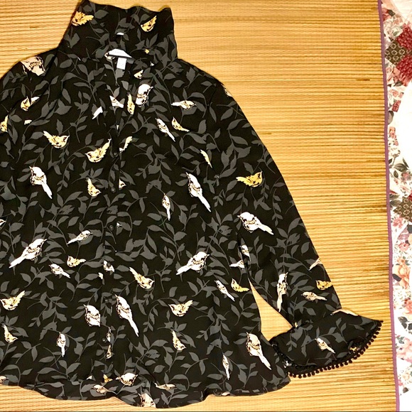 Charter Club Black Print Lace Pom Pom Sleeves - Picture 4 of 8